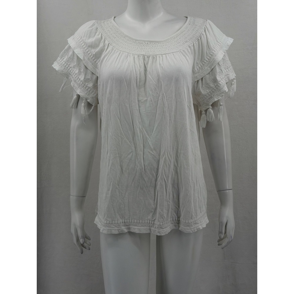 Lilly Pulitzer Top Womens Small White Tassel Boho Resort Smocked Summer Vacation